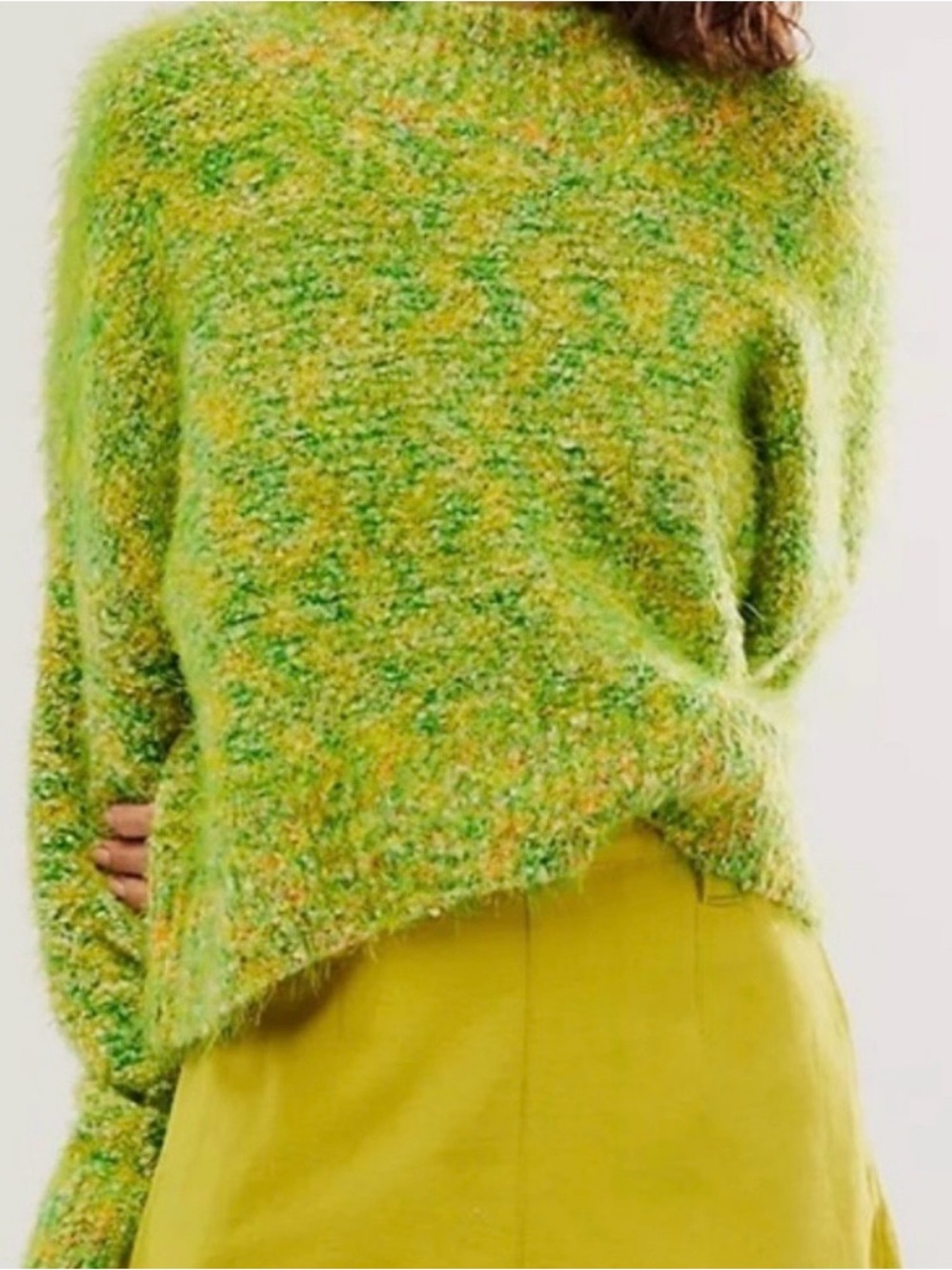 Free People Lime Green Multicolor Fuzzy Crewneck Sweater